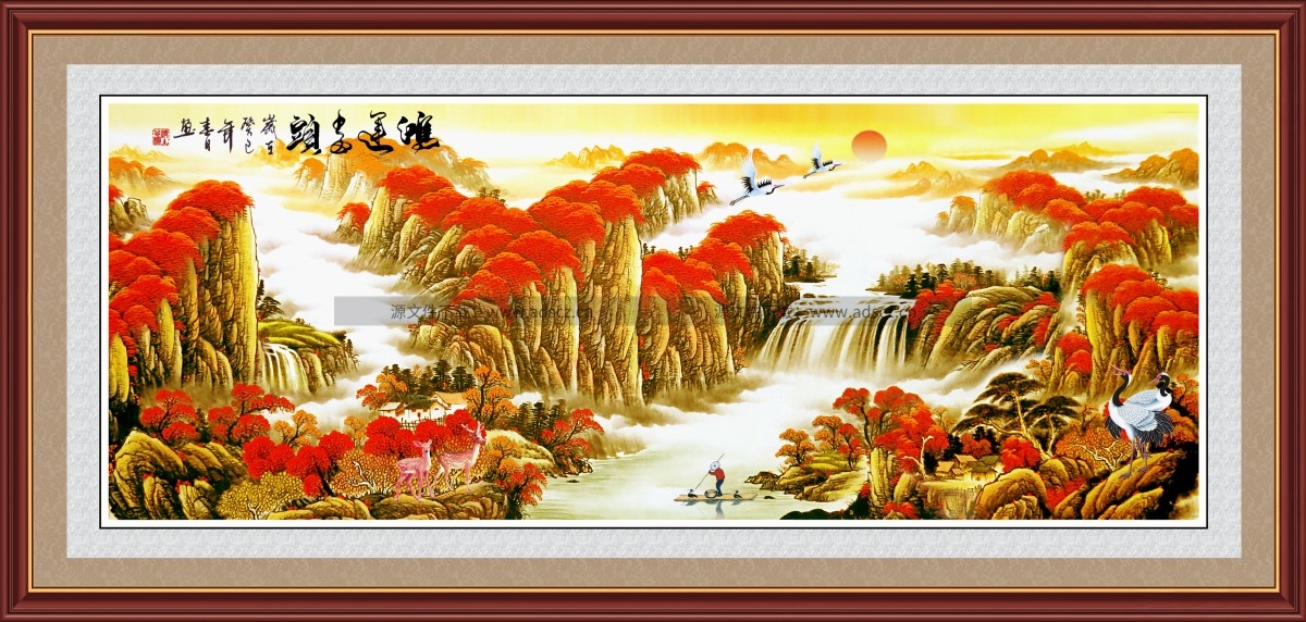 水墨新中式鸿运当头山水画中堂画会议室装饰画高清图片素材5