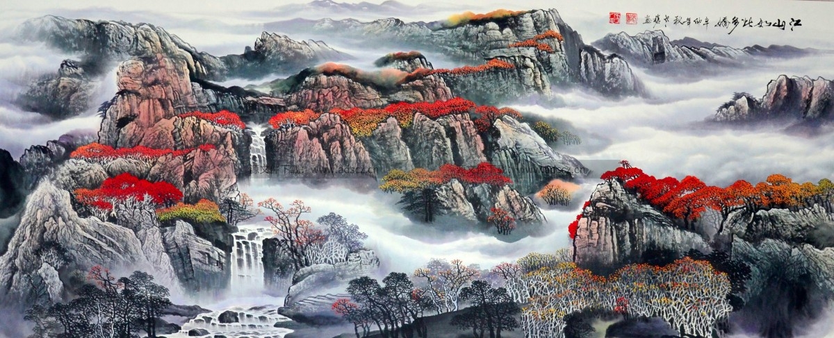 水墨新中式鸿运当头山水画中堂画会议室装饰画高清图片素材4