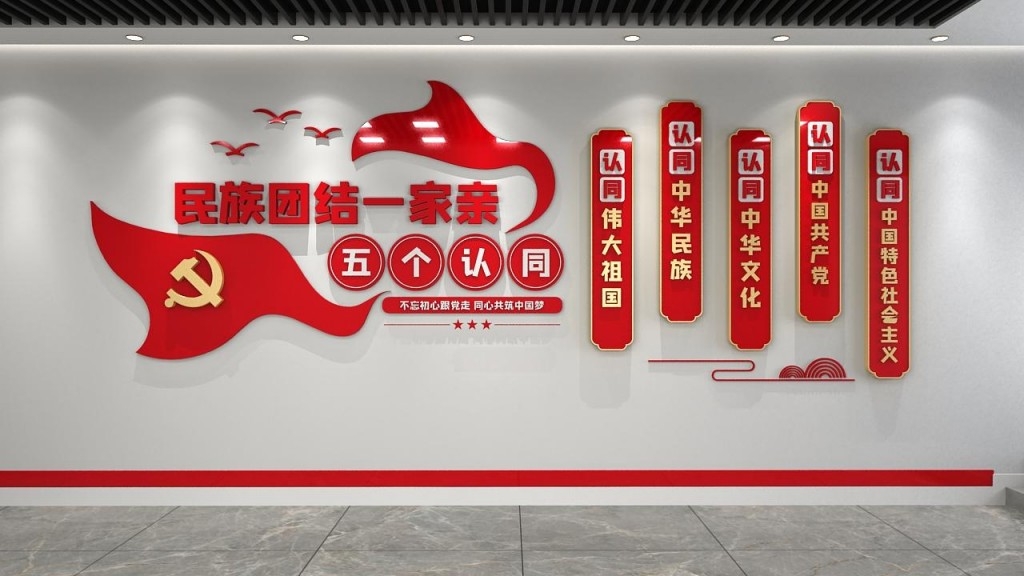 红色旗帜民族团结一家亲五个认同文化墙