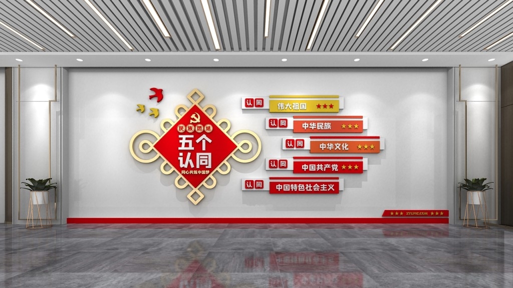 红色中国结民族团结五个认同文化墙