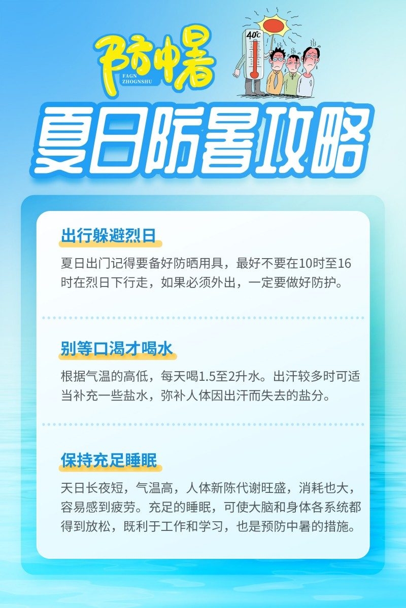夏季高温预防中暑攻略海报