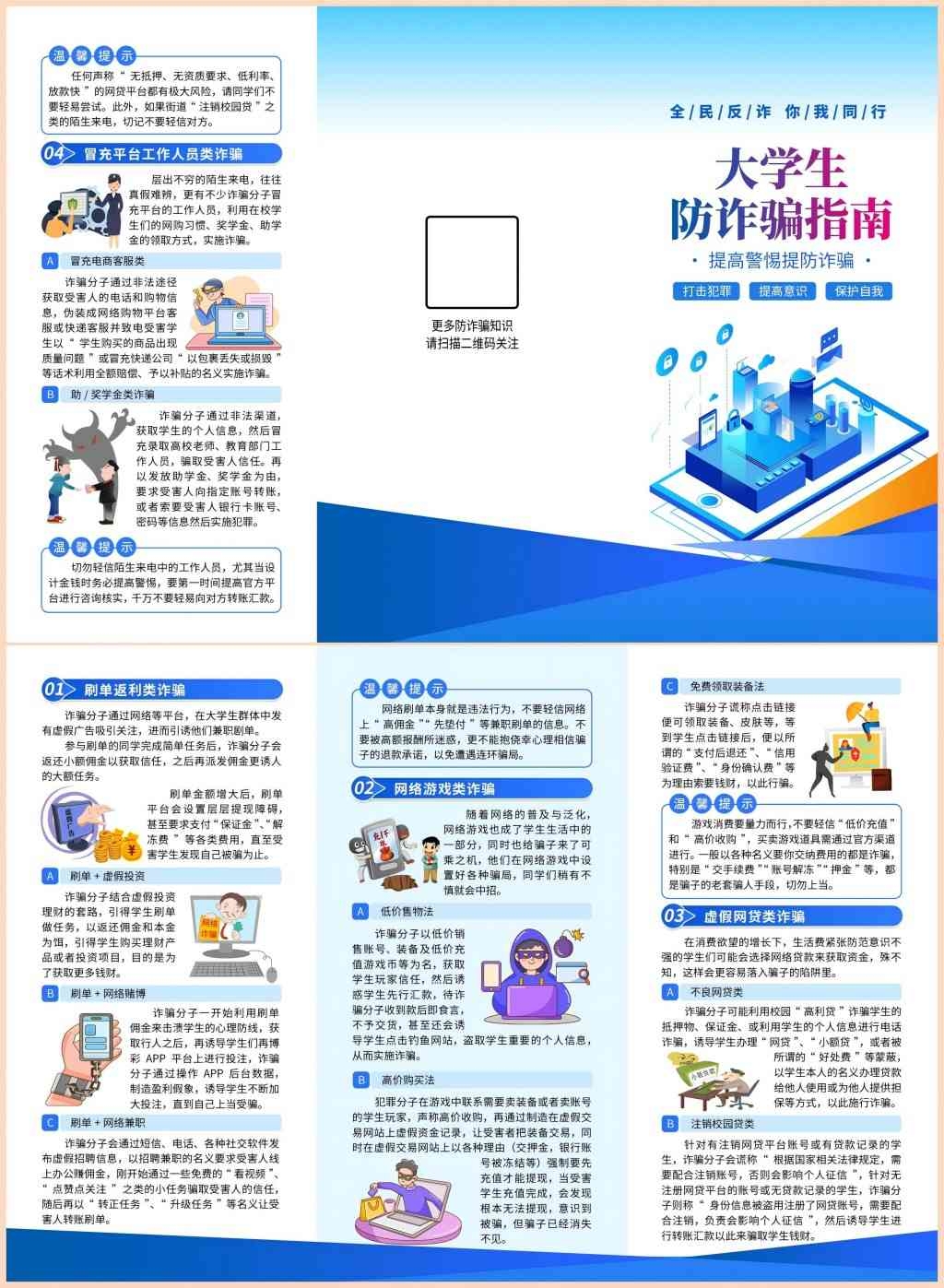 全民反诈防范电信网络诈骗三折页宣传手册校园大学生反诈宣传册PSD (5)