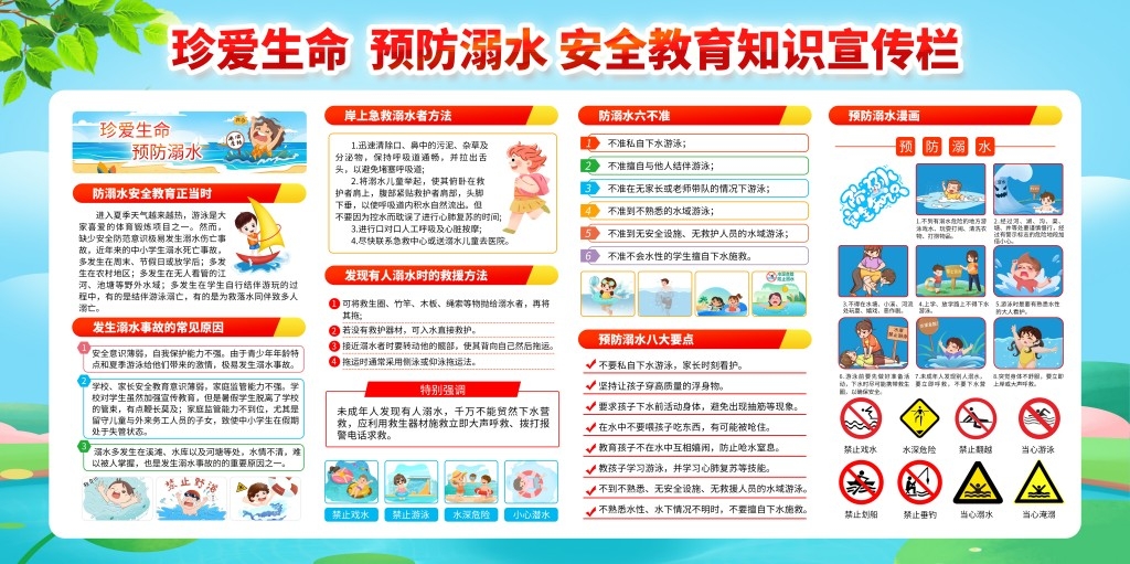 珍爱生命预防溺水暑期暑假防范中小学生未成年人溺水展板社区校园宣传栏 (5)