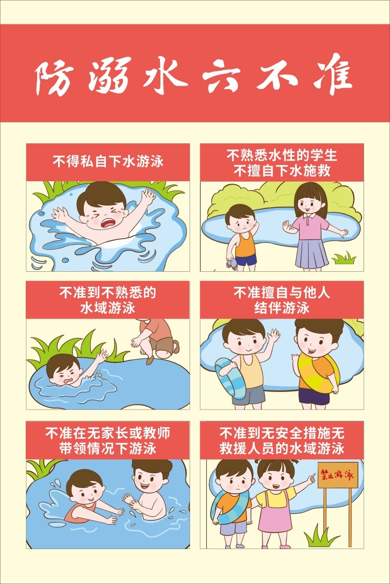 夏季防溺水六不准宣传漫画插画海报