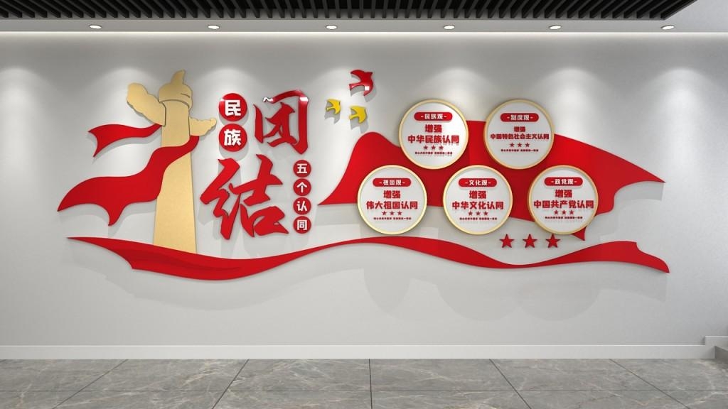 红色民族团结五个认同文化墙