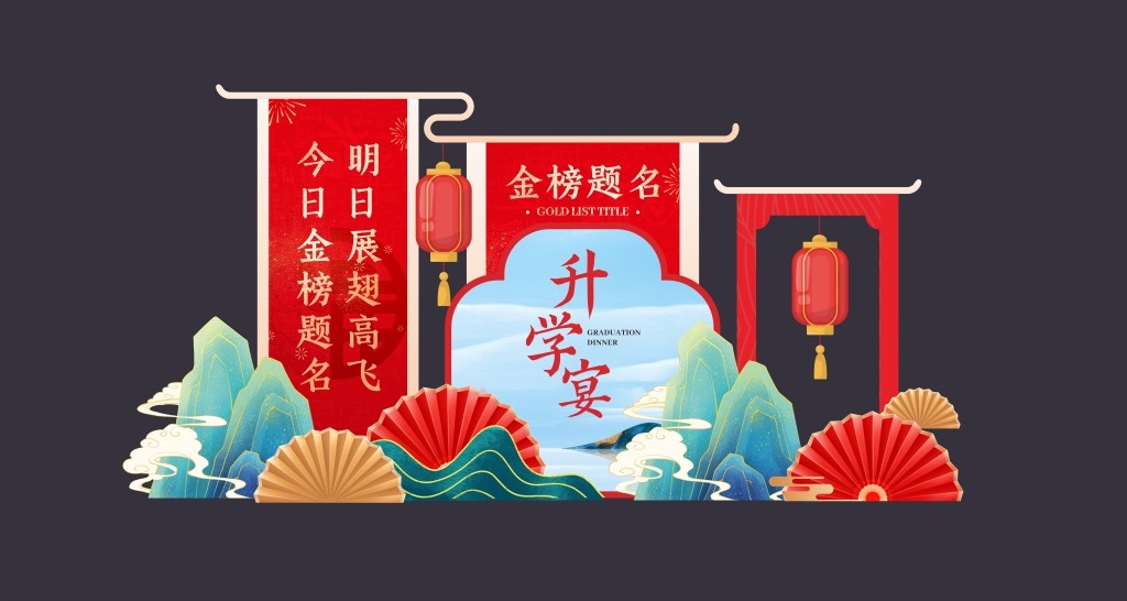 高考升学宴谢师宴美陈金榜题名升学宴会布置KT板拍照美陈 (7)