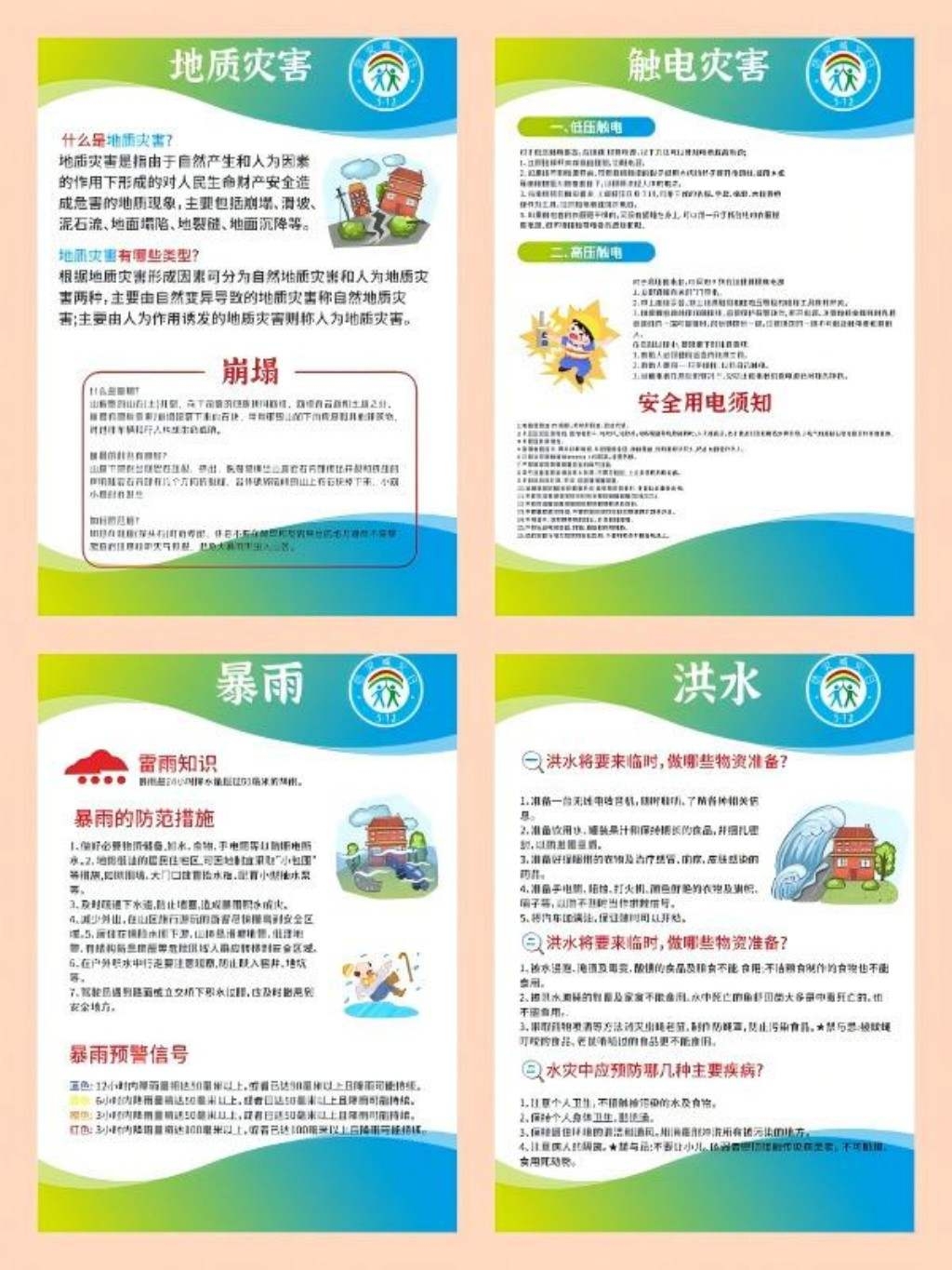 多彩自然灾害预防科普知识地质触电暴雨洪水灾害海报挂画套图