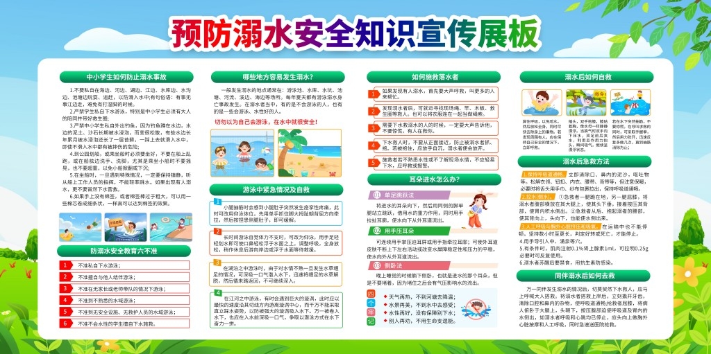 珍爱生命预防溺水暑期暑假防范中小学生未成年人溺水展板社区校园宣传栏 (4)