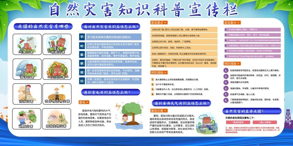预防自然灾害知识科普展板宣传栏