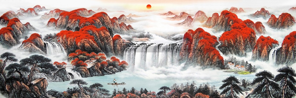 水墨新中式鸿运当头山水画中堂画会议室装饰画高清图片素材8