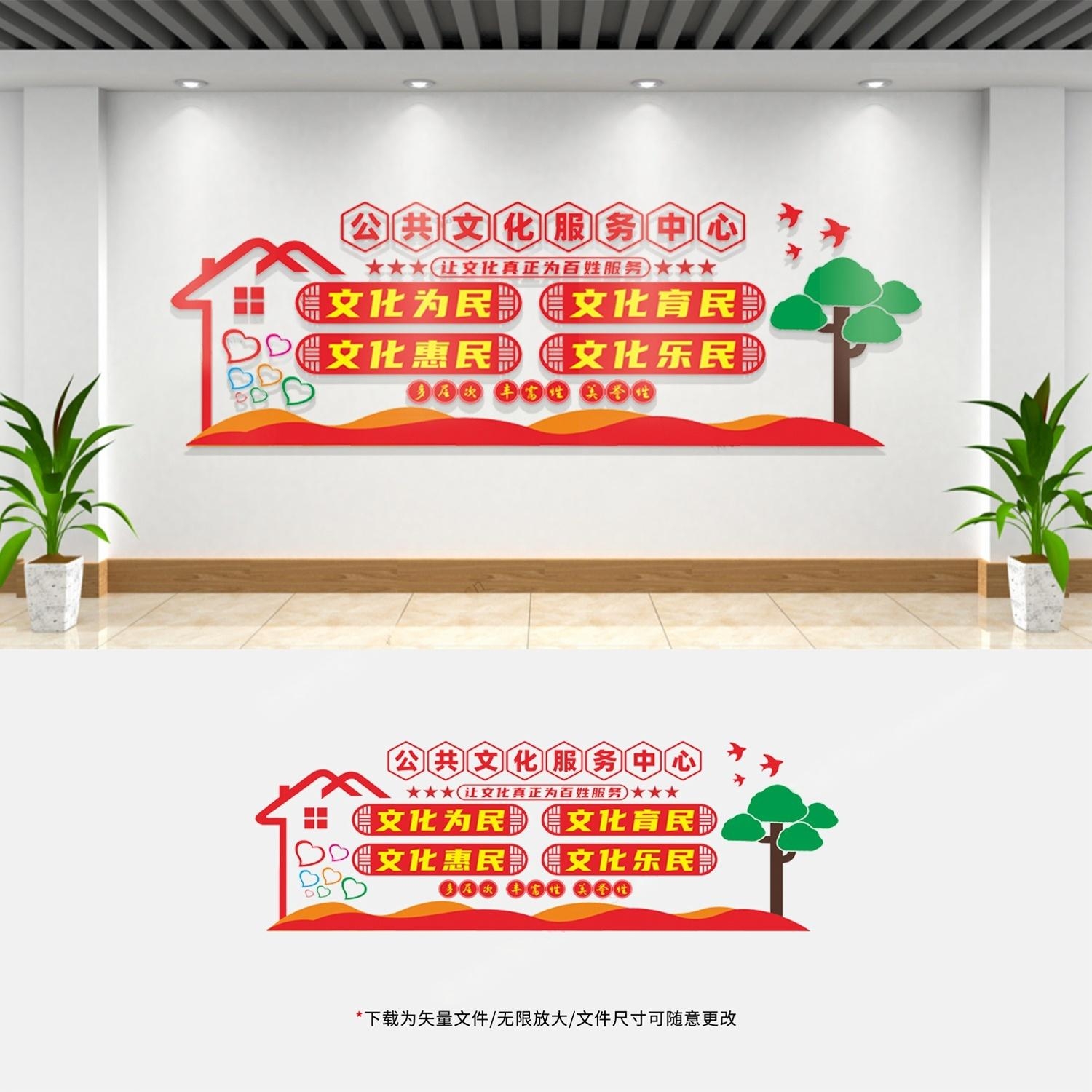 公共文化服务中心文化墙社区综合服务站宣传标语形象墙 (5)