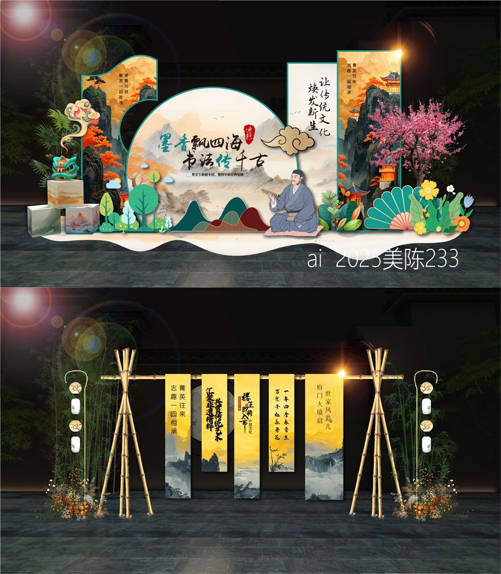 新中式房地产主画面国风KV国潮主视觉水墨山水 (9)