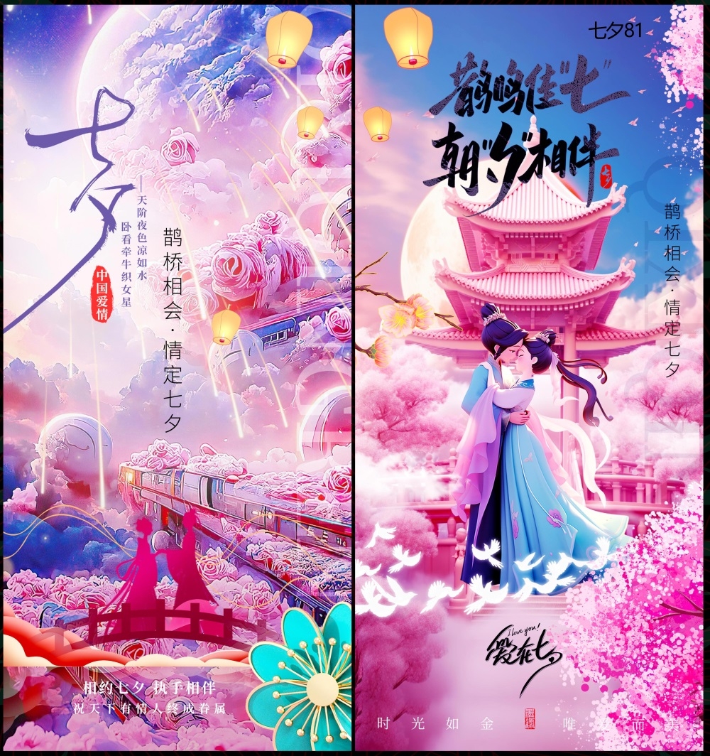 情人节七夕喜鹊鹊桥爱心情侣节庆 (79)