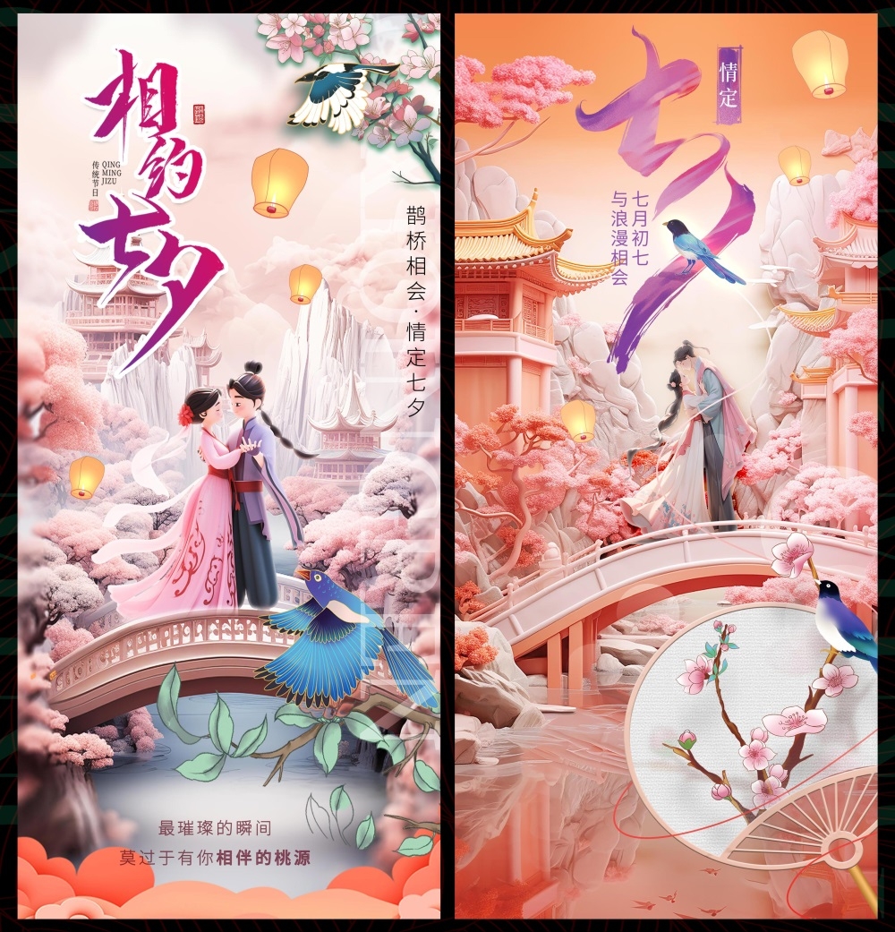 情人节七夕喜鹊鹊桥爱心情侣节庆 (61)