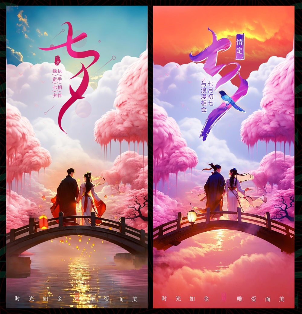 情人节七夕喜鹊鹊桥爱心情侣节庆 (57)