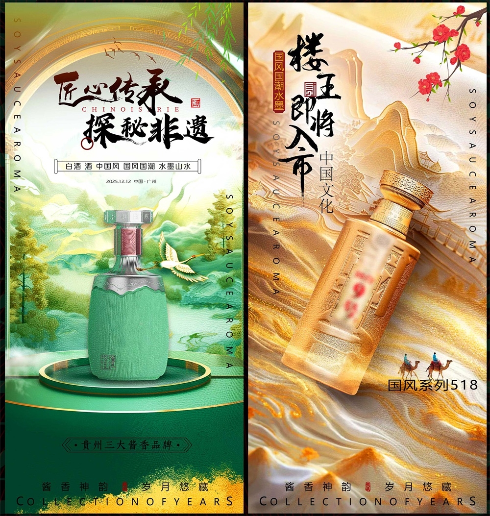 白酒酒文化主画面中式房地产国风KV国潮主视觉水墨山水海报