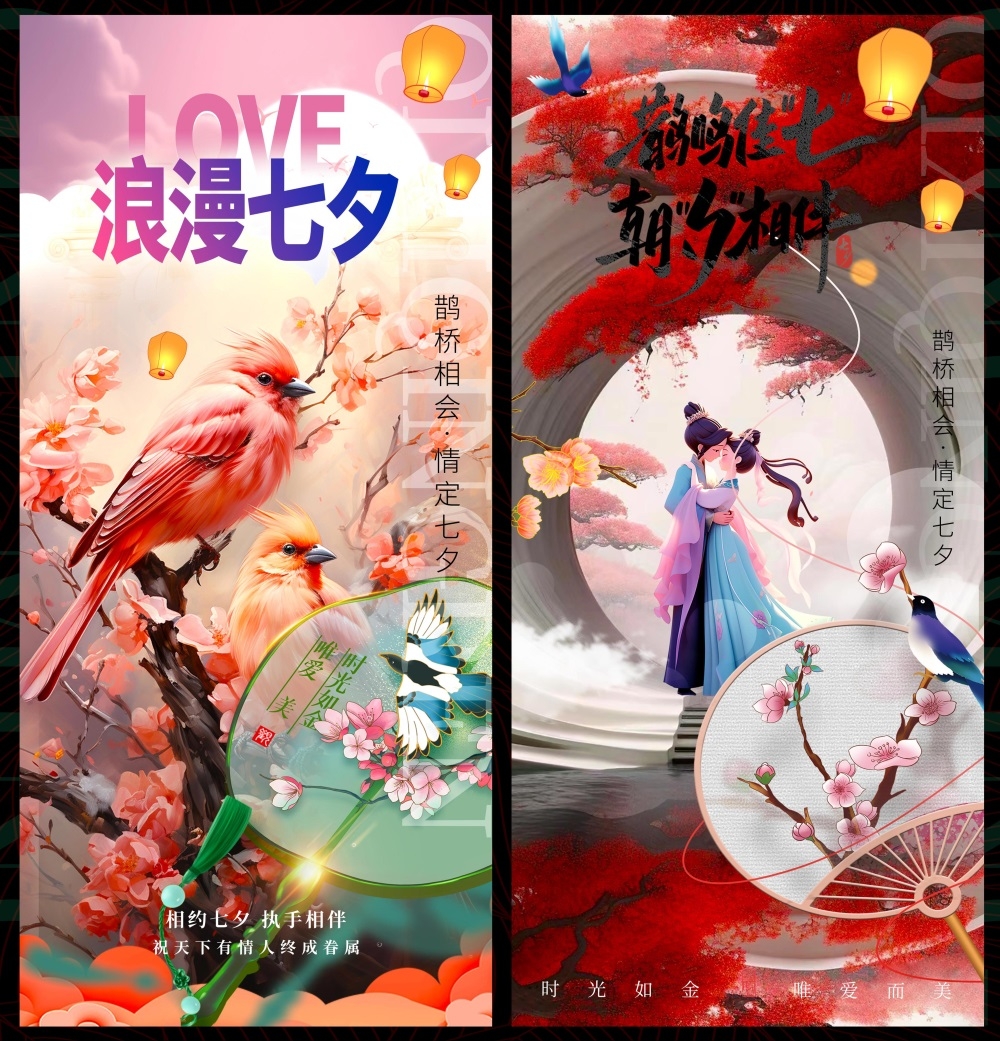 情人节七夕喜鹊鹊桥爱心情侣节庆 (62)