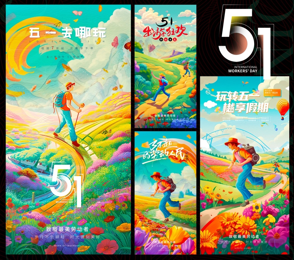 五一51劳动节节庆海报时尚潮流青春活力工人 (11)
