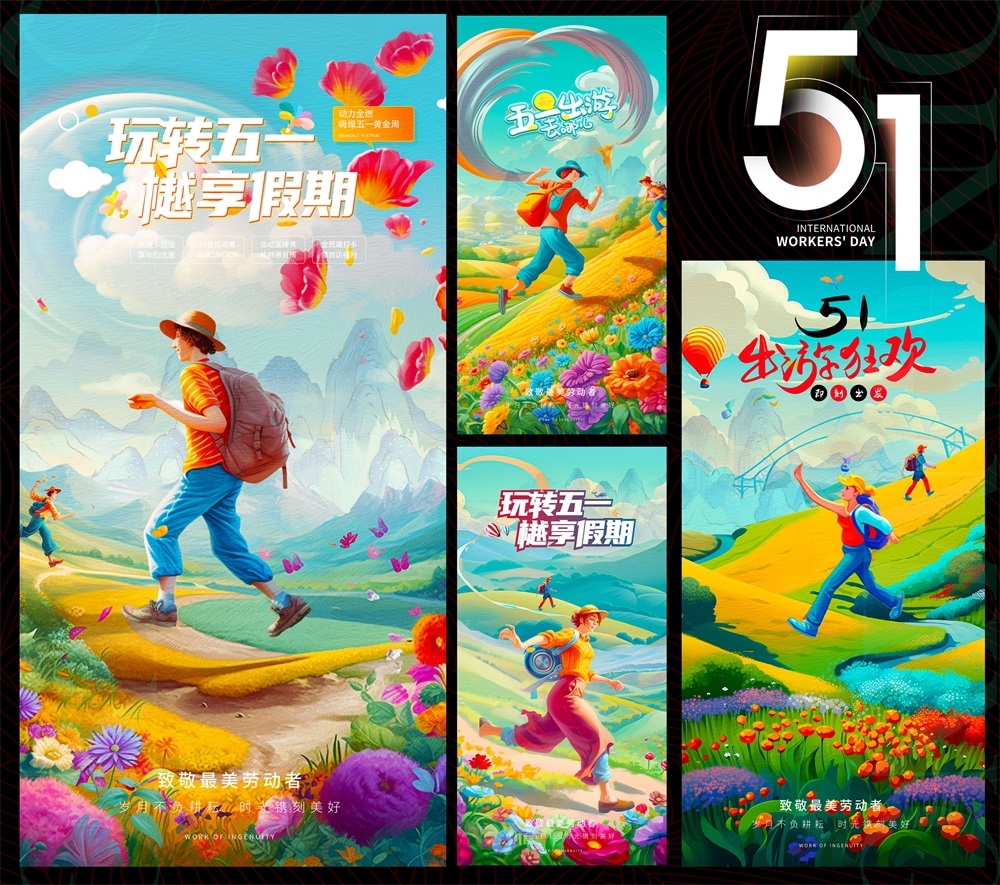 五一51劳动节节庆海报时尚潮流青春活力工人 (10)