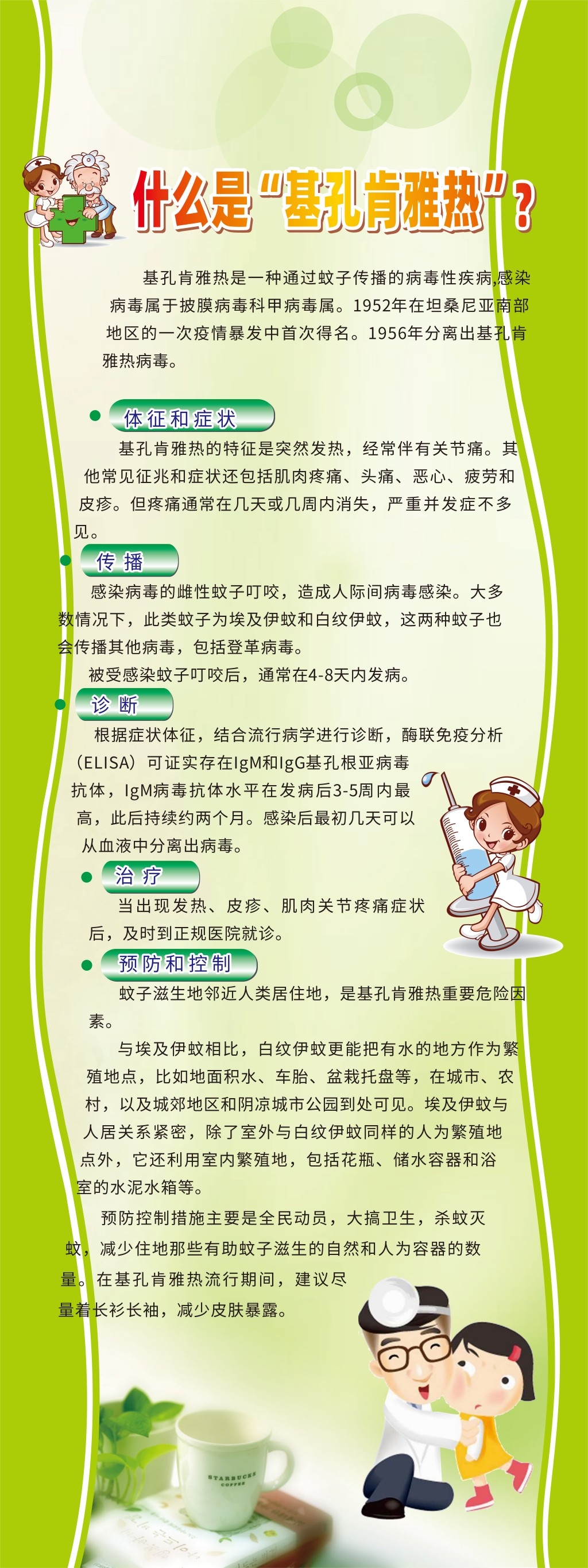 绿色清新基孔肯雅热介绍海报展板宣传栏