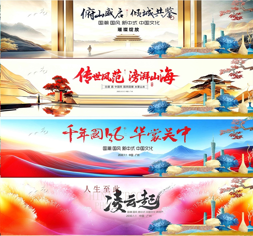 主画面中式房地产国风KV国潮主视觉水墨山水长幅横幅 (3)