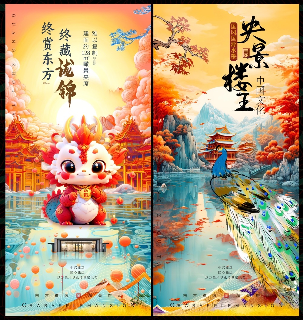 国风KV国潮主视觉新中式房地产水墨山水