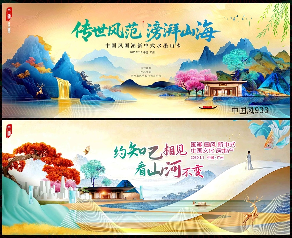 国风KV水墨山水中式房地产主画面国潮主视觉 (32)