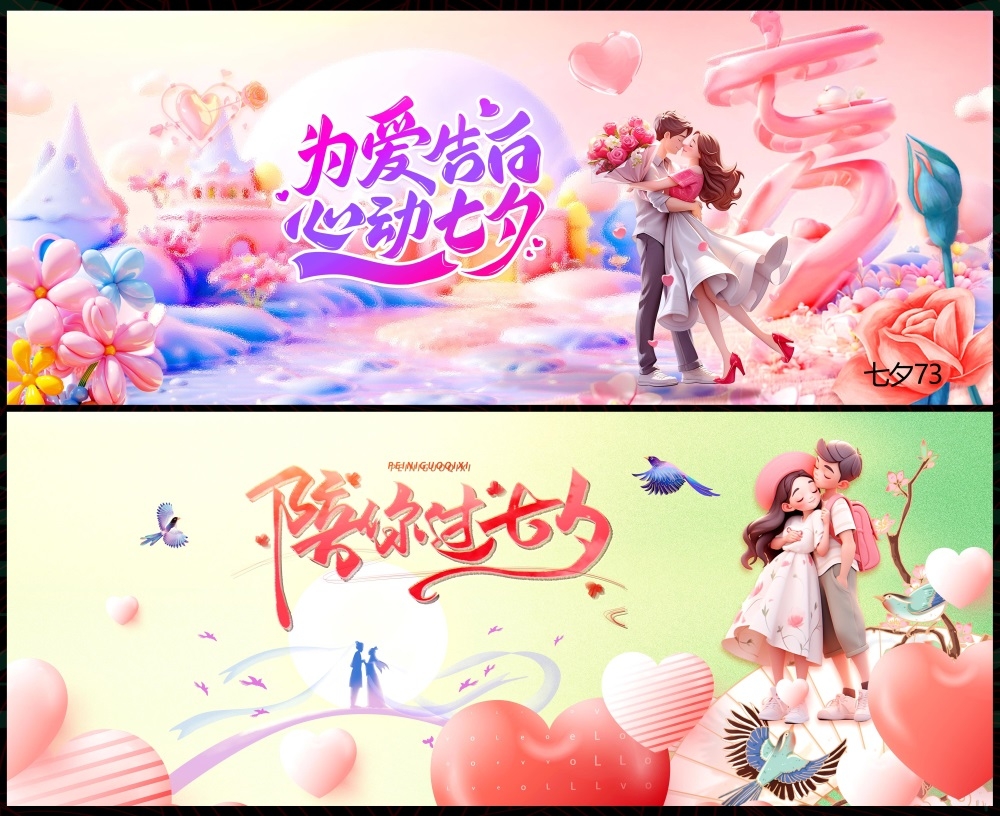 情人节七夕喜鹊鹊桥爱心情侣节庆 (71)