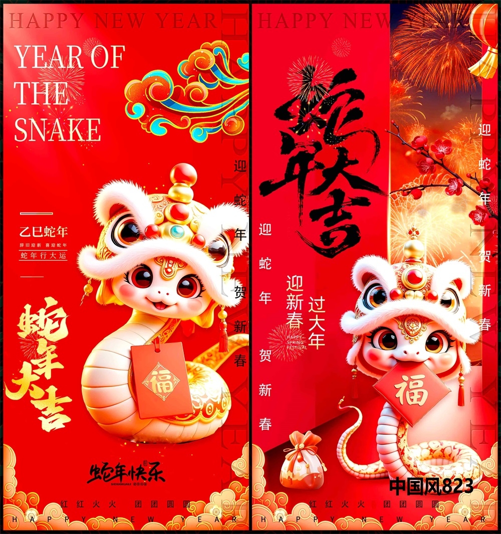 新年元旦红色国潮主画面国风KV新中式水墨山水房地产 (13)