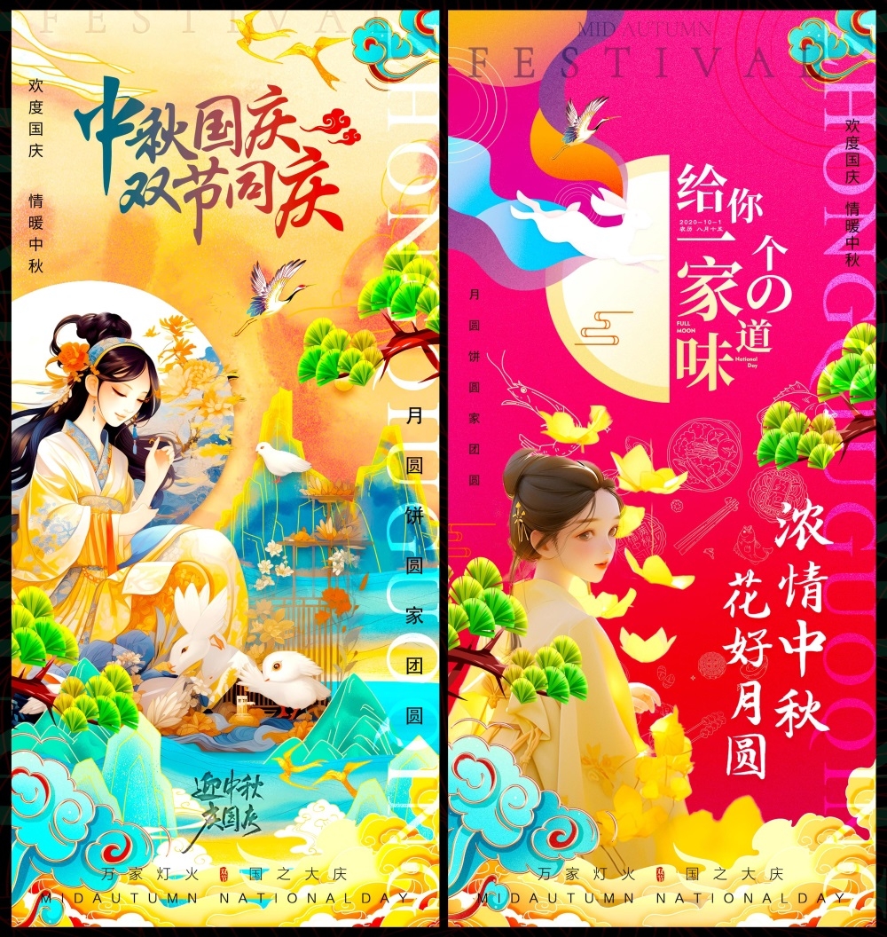 中秋国庆双节嫦娥月亮月饼国风国潮
