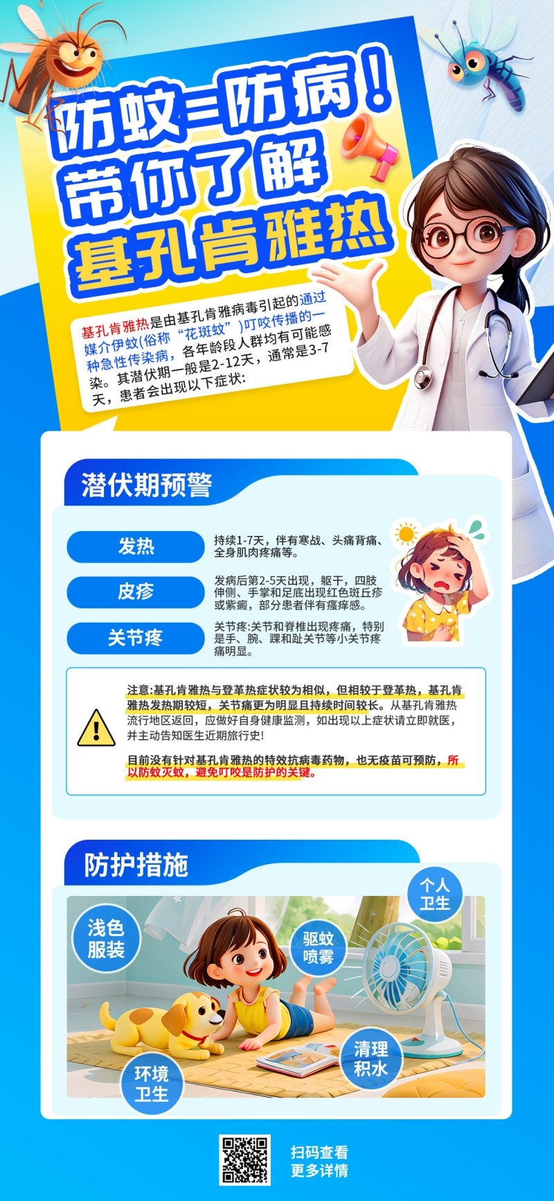 3D基孔肯雅热防蚊灭蚊医疗健康科普知识宣传手机海报