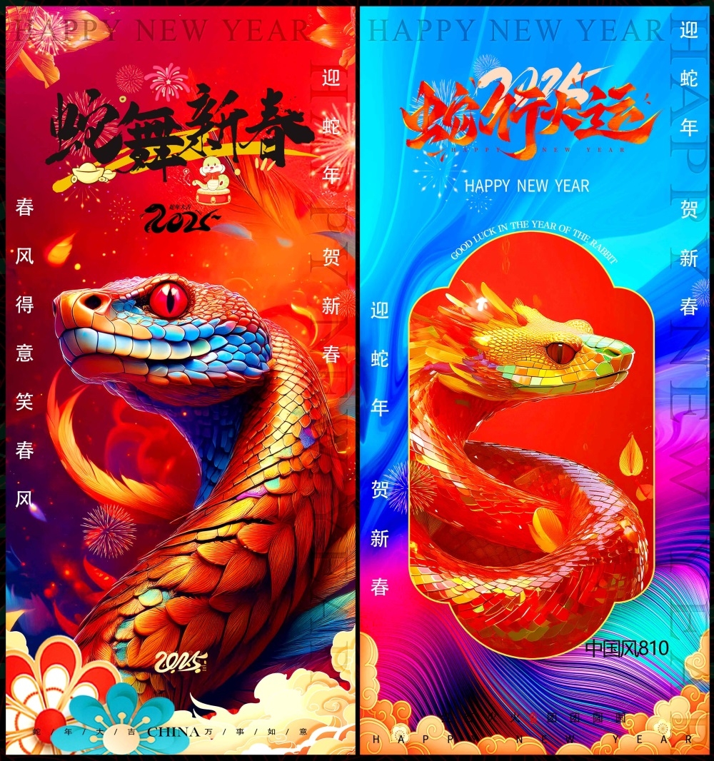 新年元旦红色国潮主画面国风KV新中式水墨山水房地产 (1)