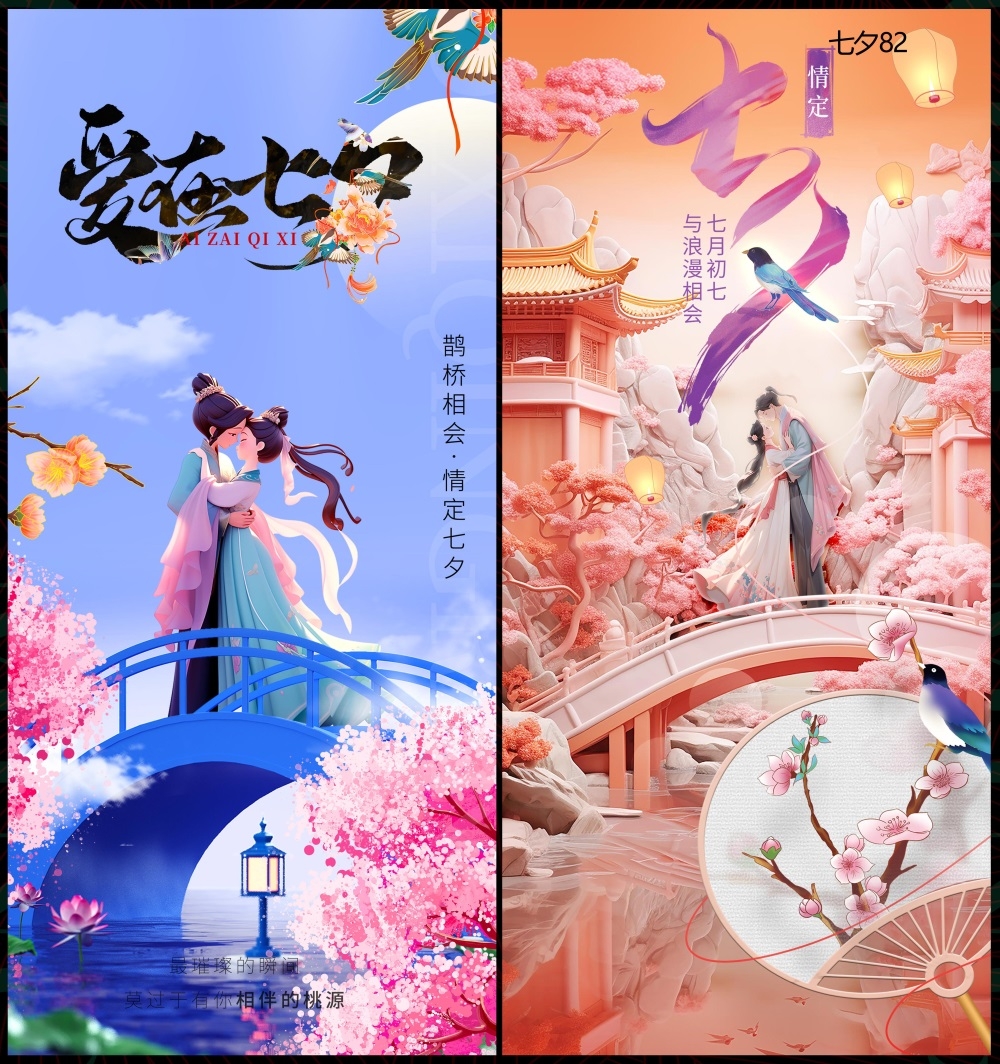 情人节七夕喜鹊鹊桥爱心情侣节庆 (80)