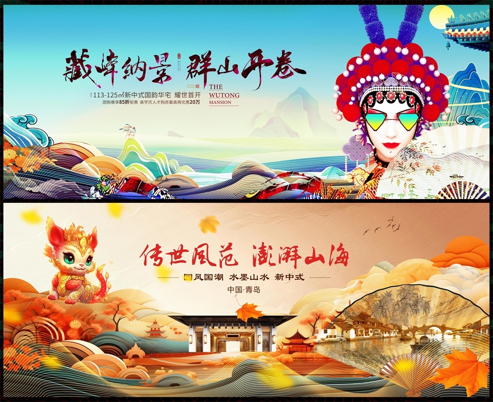 国风KV新中式水墨山水主画面房地产国潮主视觉 (41)