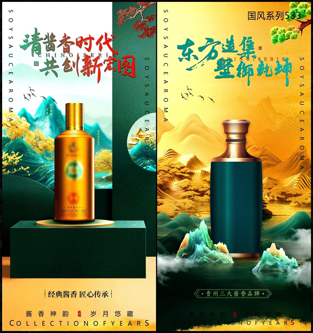 白酒酒文化主画面中式房地产国风KV国潮主视觉水墨山水海报