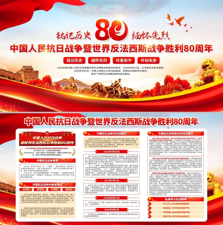 抗战胜利抗日战争胜利80周年党建展板海报4