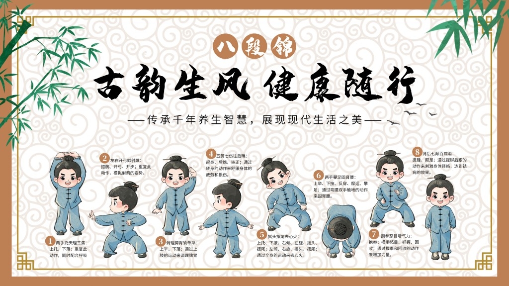 中医养生古韵功法八段锦动作分解海报