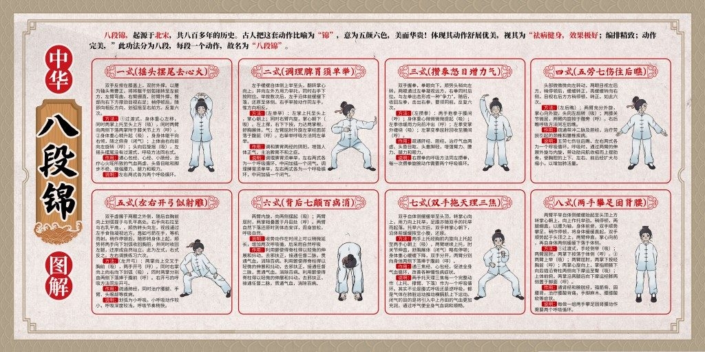 中医养生古韵八段锦功法动作图解海报展板