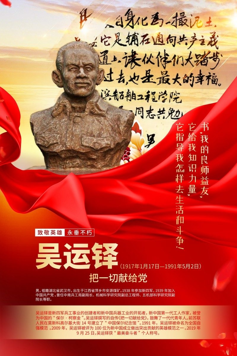 英雄人物事迹介绍海报吴运铎