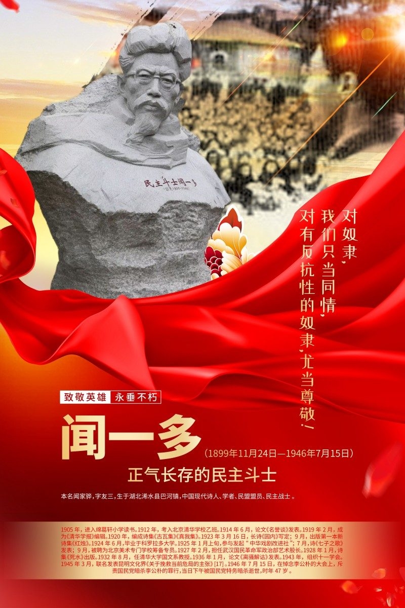 英雄人物事迹介绍海报闻一多