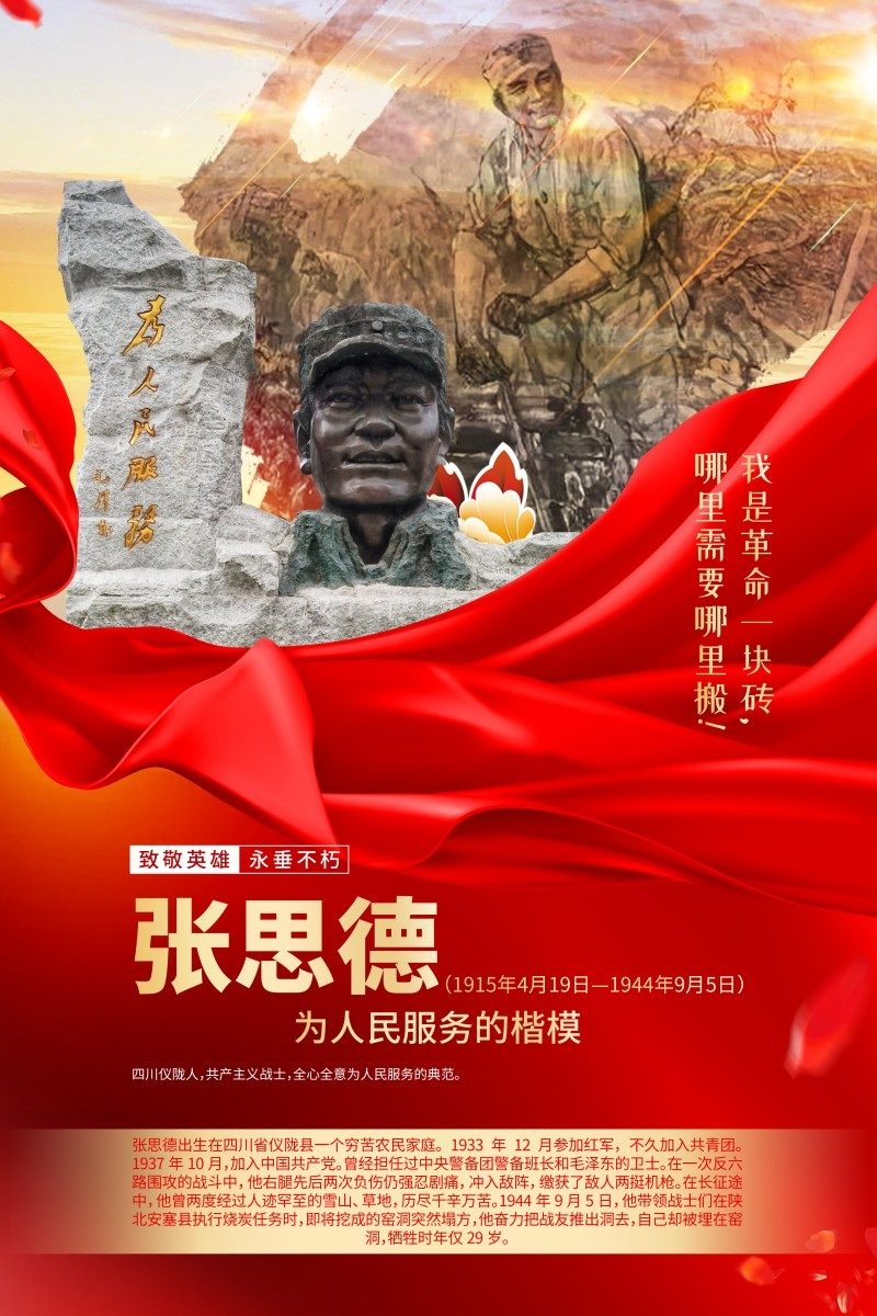 英雄人物事迹介绍海报张思德
