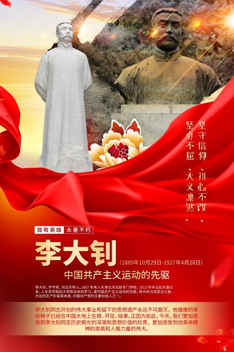 英雄人物事迹介绍海报李大钊