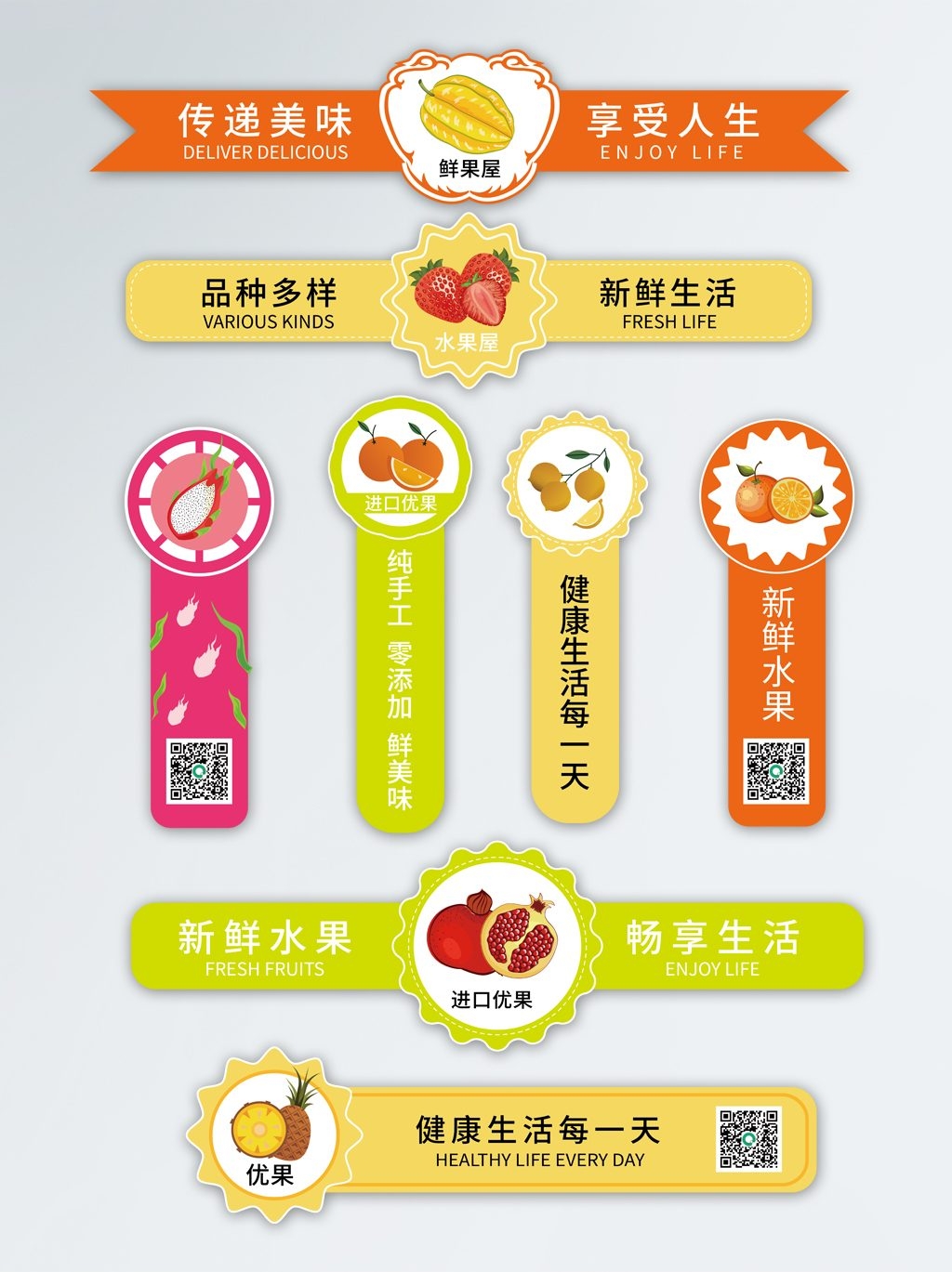 水果不干胶标签贴纸包装腰线素材
