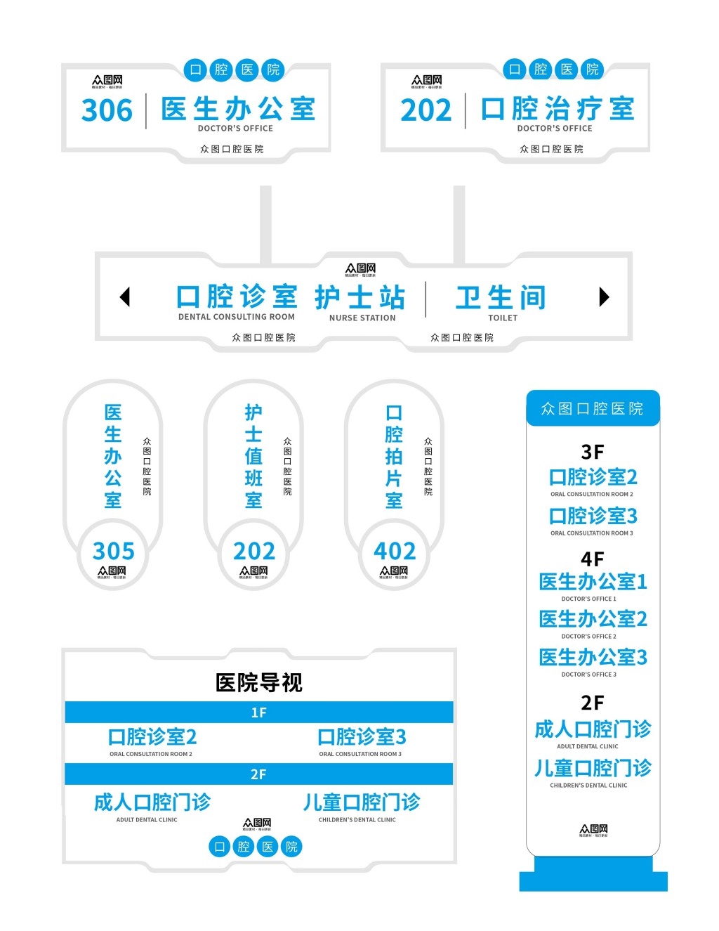 口腔医院诊所科室牌导视牌
