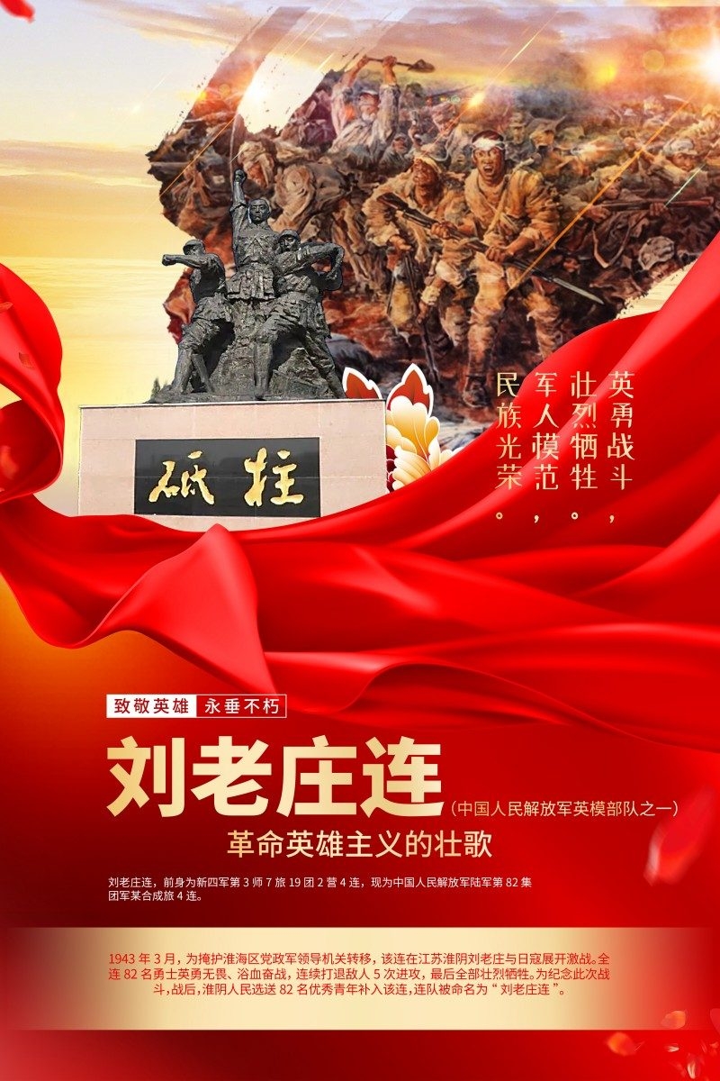 英雄人物事迹介绍海报刘老庄连