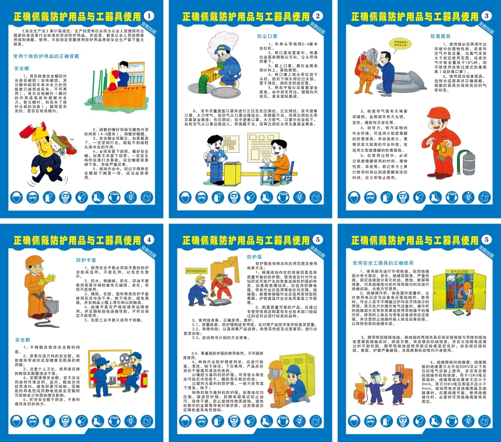 工地正确佩戴防护用品使用工具安全帽防护服防护面罩手套宣传海报挂画