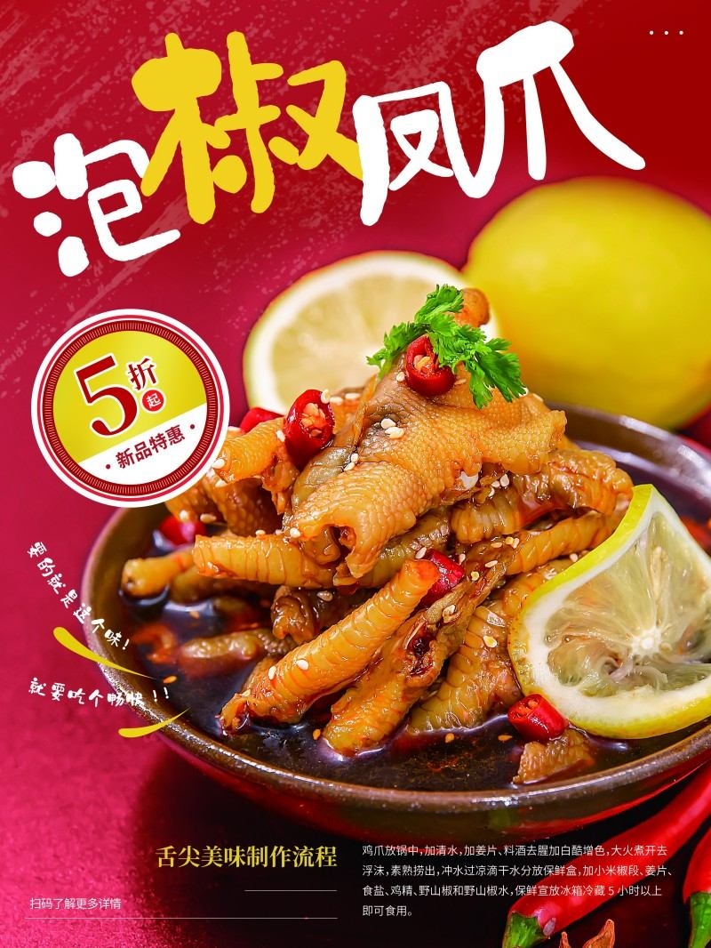 美食文化泡椒凤爪宣传海报展板 (20)