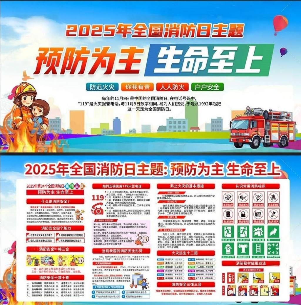 2025年消防宣传月全国消防日展板宣传栏