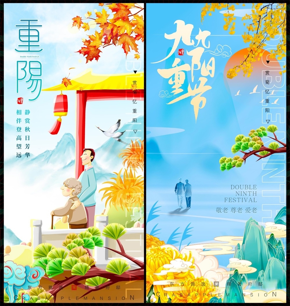 重阳节 重阳 敬老院 菊花 秋天 国风KV 夕阳红 老人 祭祖 登高