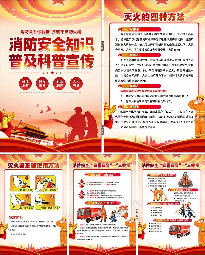学校消防安全知识海报套图挂画